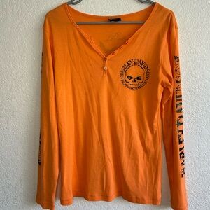 Womens Harley Davison, long sleeve orange shirt ￼